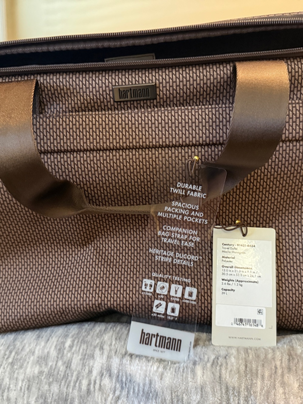 Hartmann Taupe Textured Duffel Bag for Men - Picture 2 of 7
